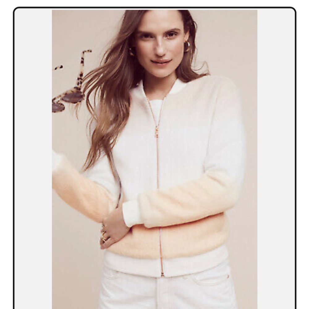 Paper Crown Women's Cream and Peach Bomber Jacket